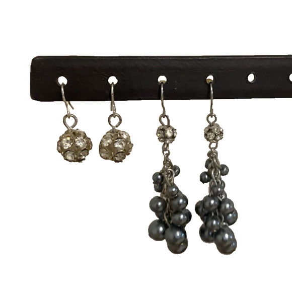 Vintage Set of 2 Dangle Rhinestone Ball Earrings Elegant 80's Fashion Jewelry - Picture 4 of 7